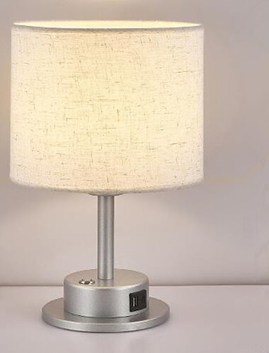 bedlampje met usb-poort - aanraakbediening tafellamp voor slaapkamer houten nachtkastje lamp met ronde vlas stoffen kap voor woonkamer, slaapzaal, kantoor aan huis (led-lamp inbegrepen)