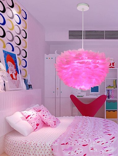 led taklampa strutsfjäder sovrumssladd justerbar 3000-6000k 50cm fjäderljuskrona romantisk dekorativ hängande taklampa för flickrum sovrum