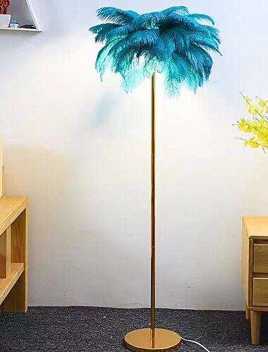 מנורת קריאה עומדת מנורת יען מודרנית נוצת זהב מנורת רצפה מתכת ברונזה מנורת עמידה מנורת עמידה וילה תאורת מלון תאורת חדר שינה מנורת רצפה ליד המיטה מתנה לחג המולד