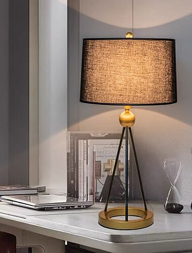 lampe de table led tissu abat-jour fer, 5w 24.6" lampe de bureau pour salon bureau chambre lampe de table de chevet simple moderne étude décorative salon romantique chaud fer tissu veilleuse