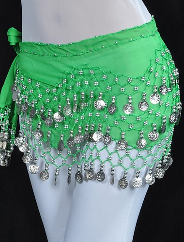 Belly Dance Hip Scarf Coin Beading Sequins Women's Training Chiffon