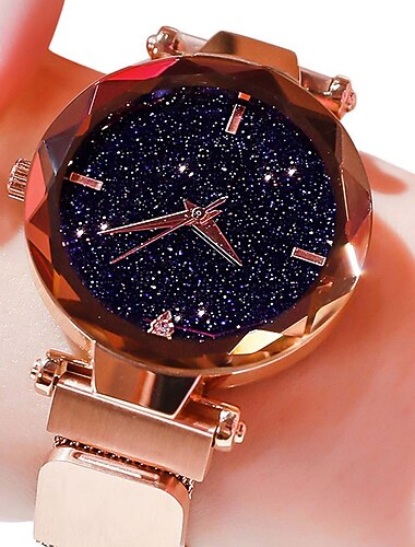  Kvindernes mode stjernehimmel ure magnetlås mesh bælte diamant kvarts ur kvinder dress ur kvarts ur gave til kvinder analog kvarts afslappet legering