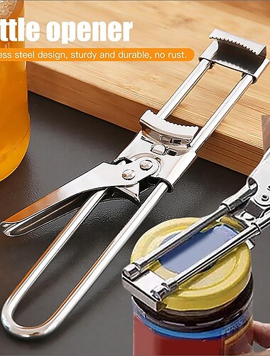 فتاحة رئيسية / جرة قابلة للتعديل & فتاحة زجاجات / قابل للتعديل متعدد الوظائف من الفولاذ المقاوم للصدأ يمكن فتح غطاء الجرار القابض / فتاحة زجاجات يدوية / ملحقات المطبخ