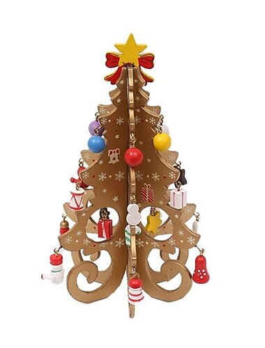 drewniana choinka prezent świąteczny sześcioczęściowa choinka z kompletem małych zawieszek ozdoby świąteczne dekoracje prezentowe