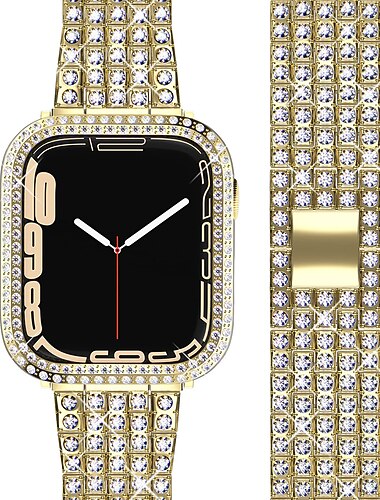 Pulseira de joias Compatível com Pulseira Apple Watch 38mm 40mm 41mm 42mm 44mm 45mm 49mm com caixa Feminino Luxo Aço Inoxidável Com Strass pulseira de substituição para Série iwatch Ultra 8 7 6 5 4 3
