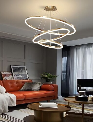 תאורת תליון led טבעת עיגול עיצוב 3 טבעות 40/60/80 ס"מ מתכוונן אקריליק נברשות מודרניות 3000k מטבח מודרני בסגנון עכשווי מטבח אוכל בית בר אור 110-240v לבן חם