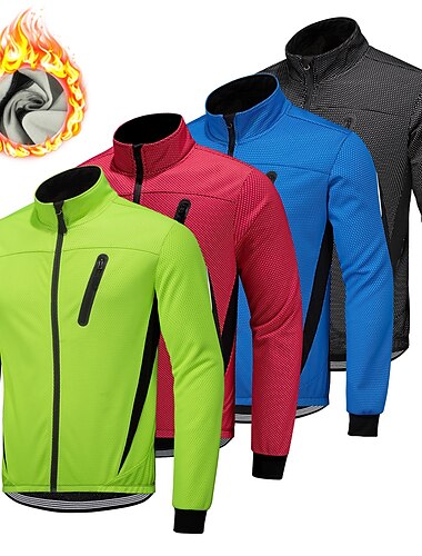  Men\'s Cycling Jacket Winter Thermal Warm Fleece Lining Windproof Breathable Bike Jacket Windbreaker Mountain Bike MTB Road Bike Cycling City Bike Cycling Black Red Green Bike Wear