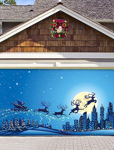 Tissu de toile de fond de noël autocollant de porte de garage extérieur tapisserie tissu décoration de fête de vacances correspondant tissu suspendu grande taille vient