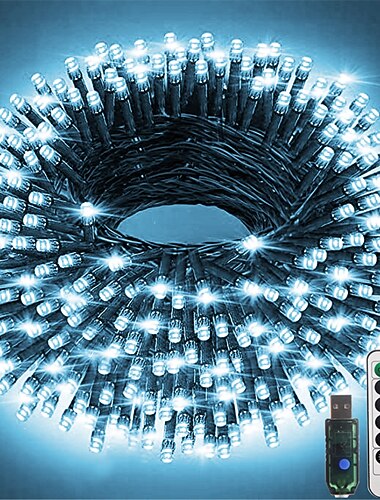 lumières de noël guirlandes de fées intérieur extérieur usb avec télécommande 10m 20m vert foncé fil guirlandes lumineuses 100/200 led 17key télécommande lumières de groupe lumières de vacances usb