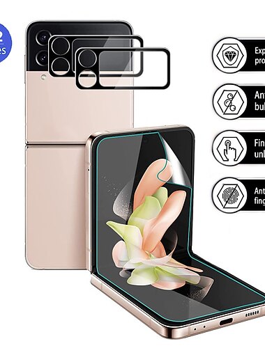 [2+2Pack] Screen Protector + Camera Lens Protector For Samsung Galaxy Z Flip 7 Z Flip 6 Z Flip 5 Z Flip 4 Z Flip 3 TPU Hydrogel 9H Hardness Anti Bubbles Anti-Fingerprint High Definition Explosion
