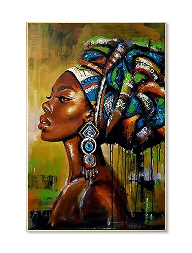 Pintura a óleo artesanal arte da parede da lona decoração retrato menina africana para decoração de casa rolada sem moldura pintura não esticada