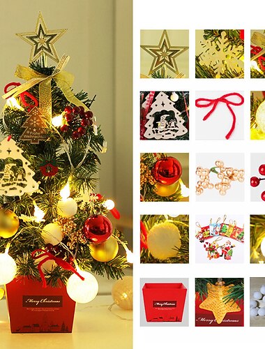 mini gjør-det-selv juletrepynt 50-60cm desktop juletredekor juletrepynt med lys gull rød dress dekorere julelys