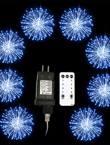 8pcs Firework Lights Christmas Decorations Starburst Total 800LEDs Copper Wire Fairy Twinkle Lights Plug in String Lights Remote Control 8 Modes Waterproof Starburst Lights for Christmas Birthday Bedroom Corridor Patio Wedding