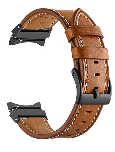 Urrem til Samsung Galaxy Watch 7/6/5/4  40/44mm, Watch 5 Pro 45mm, Watch 6 Classic 43/47mm, Watch 4 Classic 42/46mm Rustfrit stål Ægte læder Udskiftning Rem Metal lås Kædearmbånd Armbånd