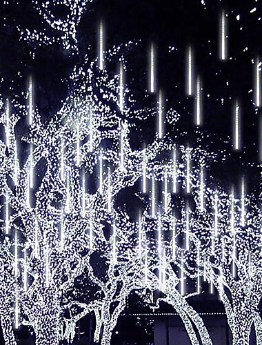 LED-Meteorschauer-Regenlichter 30 cm, 11,8 Zoll, 8 Röhren, 192 LED-Eiszapfen, Schnee, fallende Lichter, funkelnder Stern, Regentropfen im Freien, Lichter, Weihnachtshochzeitsfest, Feiertag, Baumdekoration