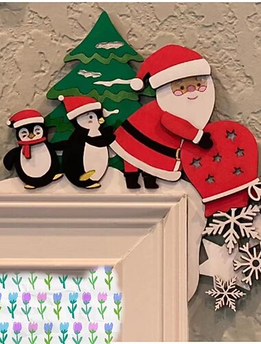 クリスマスのドア枠飾り、面白い木製コーナードア枠飾り、個性的な創造性のあるクリスマスの木製飾り