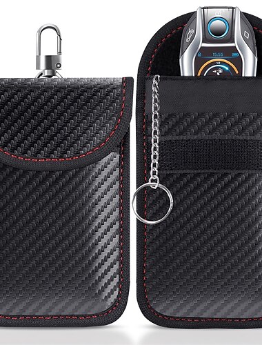 Faraday-Tasche für Autoschlüssel (2er Pack) Faraday-Käfigschutz für Autos RFID-Signalblockierende Schlüsselbundschutz Tasche mit doppelter Schicht aus Carbonfaser Material Diebstahlschutz