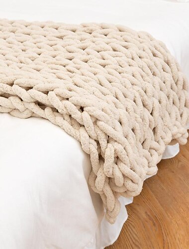 grof gebreide dekenworp | 100% handgebreid met jumbo chenille garen