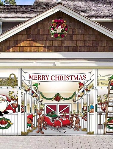 Banner pentru Ușa Garajului de Crăciun Mare 2025 Fundal Decorațiune Crăciun Fericit An Nou Acoperire Externă Banner Decor pentru Fundalul Sărbătorii de Crăciun