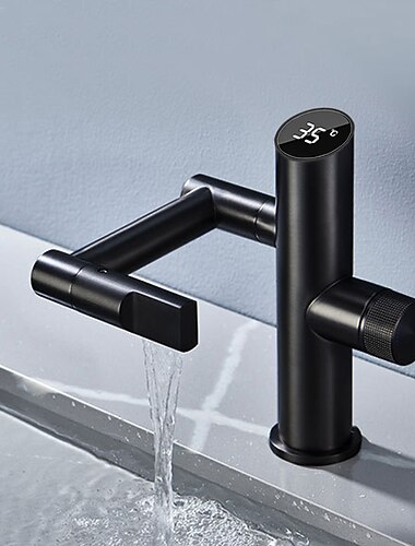 Robinet de lavabo de salle de bain, robinet de lavabo multifonction à affichage numérique, robinet de bain rotatif à un trou en laiton (blanc/gris pistolet/noir)