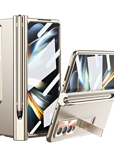 telefon Ügy Kompatibilitás Samsung Galaxy Z-hajtás 7 Z Fold 5 Z Fold 4 Z Fold 3 Fekete tok Kamera lencsevédő Kitámasztó S tollal Egyszínű Hőkezelt üveg PC Fém