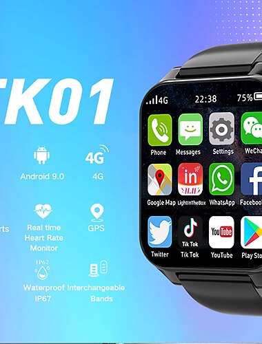 696 TK01 Älykello 1.99 inch Älykäs puhelin 4G LTE Bluetooth 4G Askelmittari Puhelumuistutus Sleep Tracker Yhteensopiva Android iOS Sukupuolineutraali GPS Handsfree puhelut Kamera IP 67 31 mm