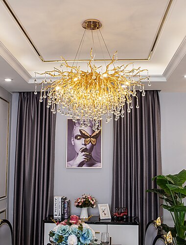 kroonluchter kristal, frosted afwerking boomtak kroonluchter, regendruppel plafond hanger opknoping lichtpunt, bloesem kroonluchters voor eetkamer, woonkamer, slaapkamer, hal (dia 31.2" ronde)