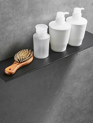 badrumshylla självhäftande badförvaringsställ 30-50cm modernt utrymme aluminium rostsäkert badrumsarrangör vägghylla (svart/vit)