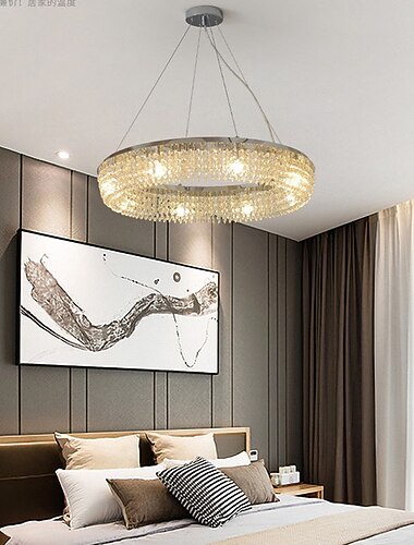 أضواء قلادة led ، مصابيح معلقة بحلقة 6-light ، 19،5 "ثريا معدنية كريستالية حديثة من الكروم 110 فولت -240 فولت مصباح معلق للسقف مصباح معلق لغرفة المعيشة وغرفة النوم والمطعم والفندق