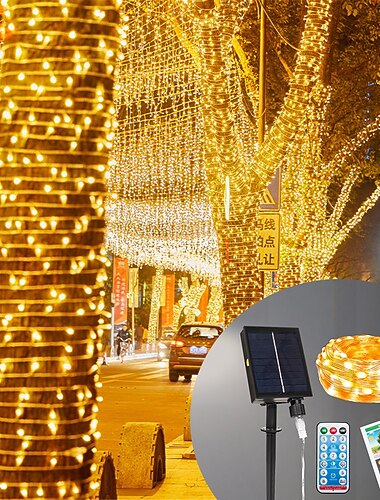 guirlande solaire guirlande lumineuse extérieur décorations de noël solaire et plug in 20m 10m avec télécommande guirlande grand panneau charge rapide décoration de jardin de noël