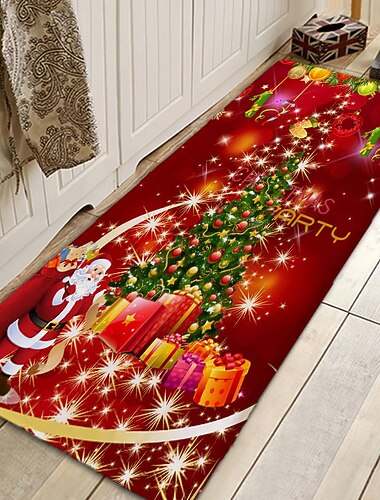 Bodenmatte mit Weihnachtsdekorationsmuster, Flanell-Flurteppiche, Weihnachtsfußmatte für Schlafzimmer, Wohnzimmerteppich, Küche, Badezimmer, rutschfeste Bodenmatten