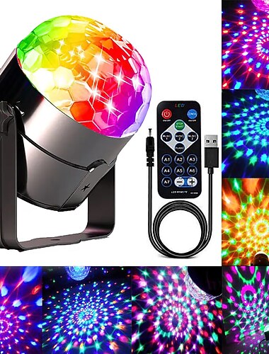 Mini boule disco DJ pour fête lumières de Noël intérieures LED 7 couleurs projecteur pour éclairage de scène avec télécommande activation par le son pour danser cadeau de Noël KTV bar anniversaire