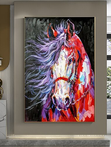 Peinture à l'huile faite à la main toile art mural décoration moderne mignon animal coloré cheval pour la décoration intérieure roulé sans cadre peinture non étirée