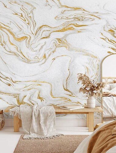 Papier peint en marbre abstrait mural en marbre blanc revêtement mural autocollant peler et coller amovible pvc/vinyle matériau auto-adhésif/adhésif requis décoration murale pour salon, cuisine,