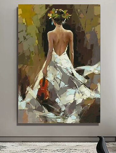 Fait à la main Peinture à l'huile Hang-peint Peint à la main Verticale Personnage contemporain Moderne Toile roulée (sans cadre)