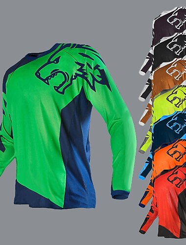  Men\'s Downhill Jersey Long Sleeve Bike Jersey Top Mountain Bike MTB Road Bike Cycling Breathable Quick Dry Moisture Wicking Soft Black Yellow Red Color Block Wolf Polyester Sports