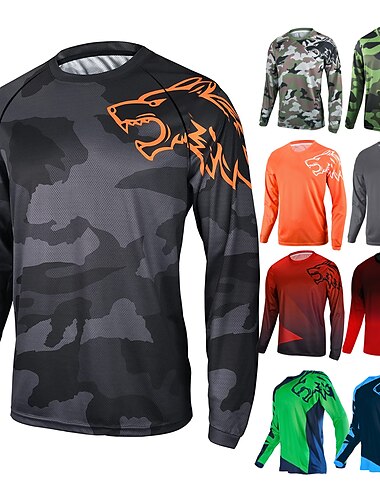  21Grams Men\'s Downhill Jersey Long Sleeve Bike Top  Mountain Bike MTB Road Bike Cycling Breathable Moisture Wicking Soft Quick Dry Black Yellow Army Green Wolf Camo / Camouflage