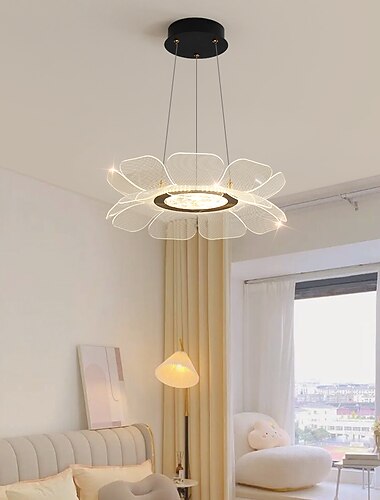 led pendentif lumières cercle design 45cm 3000-6000k 1 lumière feuille de lotus acrylique lustre lampe moderne style contemporain cuisine salle à manger maison bar lumière 110-120v 220-240v
