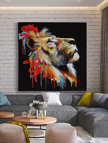Peinture à l'huile faite à la main toile art mural décoration moderne animal lion regardant pour la décoration intérieure roulé sans cadre peinture non étirée