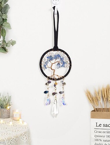Life of Tree Sonnenfänger Traumfänger mit buntem Kristall handgefertigtes Geschenk Wandbehang Windspiele Autoanhänger zum Aufhängen 7x35cm/2.76''x13.78''