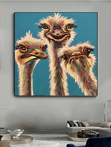 käsintehty öljymaalaus kangas seinätaide koriste moderni söpö eläin strutsiperhe kodin sisustukseen rullattu kehyksetön venyttämätön maalaus