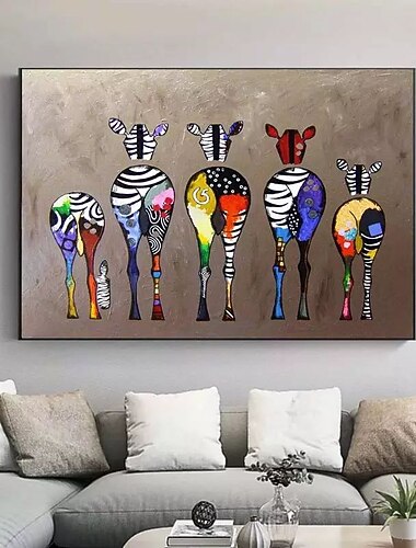 pépinière peinture à l'huile à la main peint à la main art mural abstrait coloré zèbre décoration de la maison décor toile roulée sans cadre non étiré