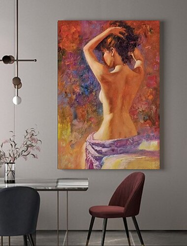 Håndlaget Hang malte oljemaleri Håndmalte Lodrett Mennesker Moderne Valset lerret (uten ramme)