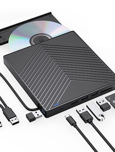 unità esterna cd dvd 7 in 1 masterizzatore cd ultra sottile usb 3.0 con 4 porte usb e 2 slot per schede tf/sd unità disco ottico per laptop mac pc windows 11/10/8/7 sistema operativo linux