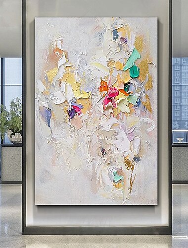 textura grande pintura al óleo abstracta pintura colorida arte texturizado blanco pintura de cuchillo arte abstracto pintado a mano arte de lienzo grande arte moderno