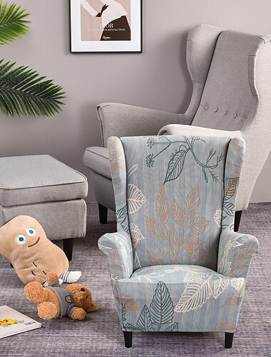 غطاء كرسي الجناح الخلفي القابل للتمدد أغطية كرسي الجناح المطبوع بالزهور للأطفال ، أغطية كرسي بذراعين من الألياف اللدنة مع قاع مرن لغرفة المعيشة وغرفة النوم كرسي الجناح الخلفي