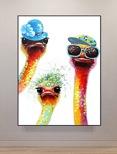 pintura a óleo artesanal lona decoração da arte da parede moderno bonito animal avestruz família para decoração de casa rolou sem moldura pintura não esticada