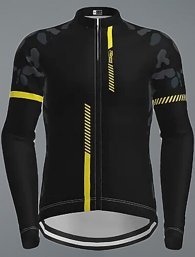  21Grams Men\'s Cycling Jersey Long Sleeve Winter Bike Jersey Top with 3 Rear Pockets Mountain Bike MTB Road Bike Cycling Thermal Warm UV Resistant Cycling Breathable Black Yellow Army Green Patchwork