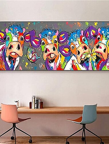  油絵キャンバスに100％手作りの手描きの壁アートカラフルな牛動物シリーズモダンな抽象的な家の装飾の装飾ロールキャンバスフレームなしフレームなし150 * 50cm