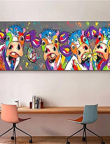  Oil Painting 100% Handmade Hand Painted Wall Art On Canvas Colorful Cattles Animal Series Modern Abstract Home Decoration Decor Rolled Canvas No Frame Unstretched 150*50cm